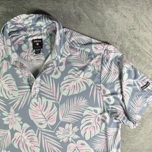 Swiss Alps Mens XL Tropical Floral Polo Shirt Short Sleeve Golf Casual